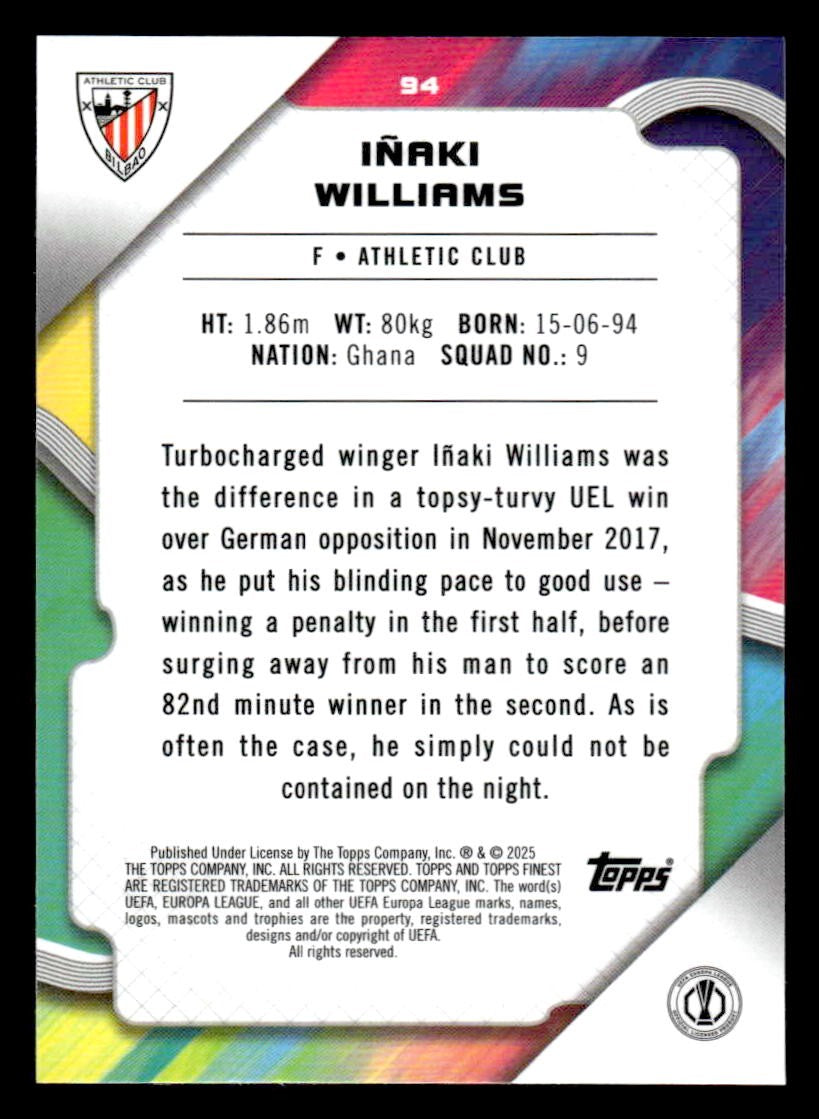 2024-25 Topps Finest UEFA Club Comp #94 Inaki Williams