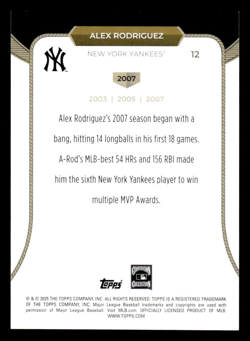2025 Topps Welcome to the Club: 3 Times MVP #12 Alex Rodriguez