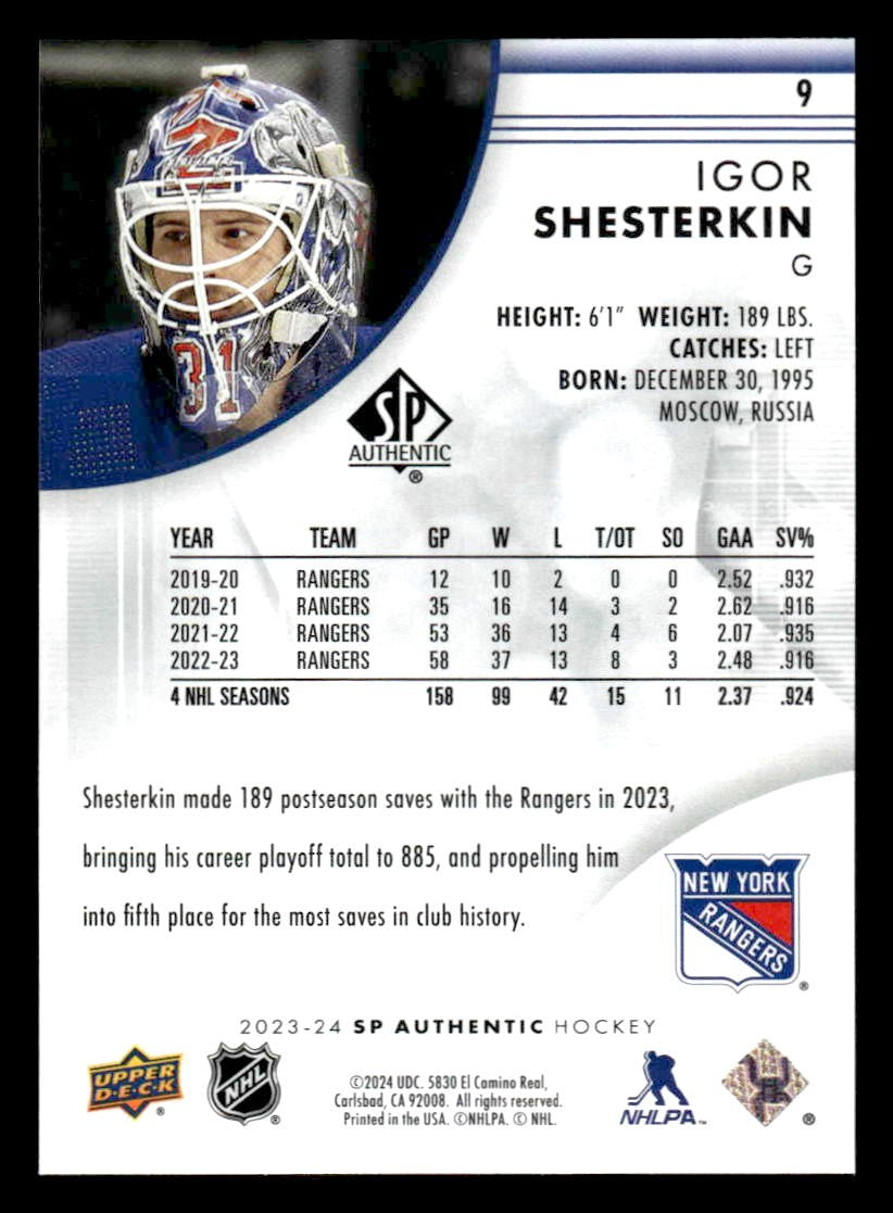 2023-24 SP Authentic #9 Igor Shesterkin