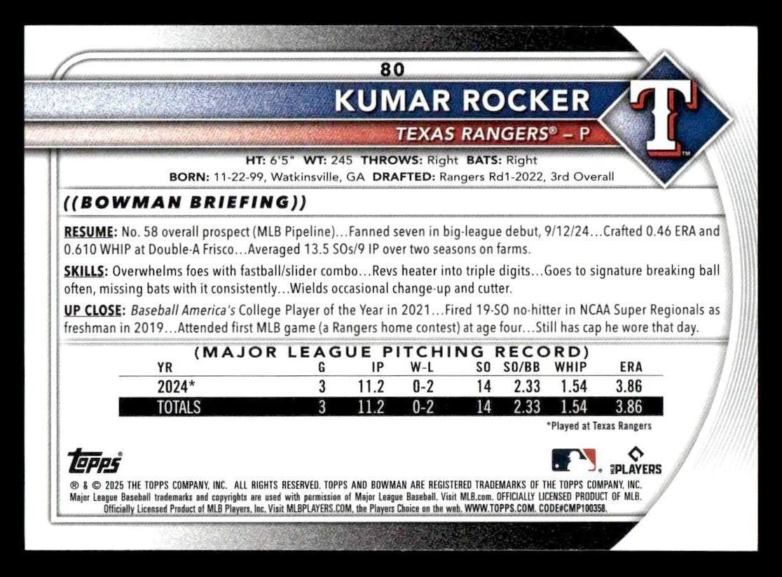 2025 Bowman #80 Kumar Rocker