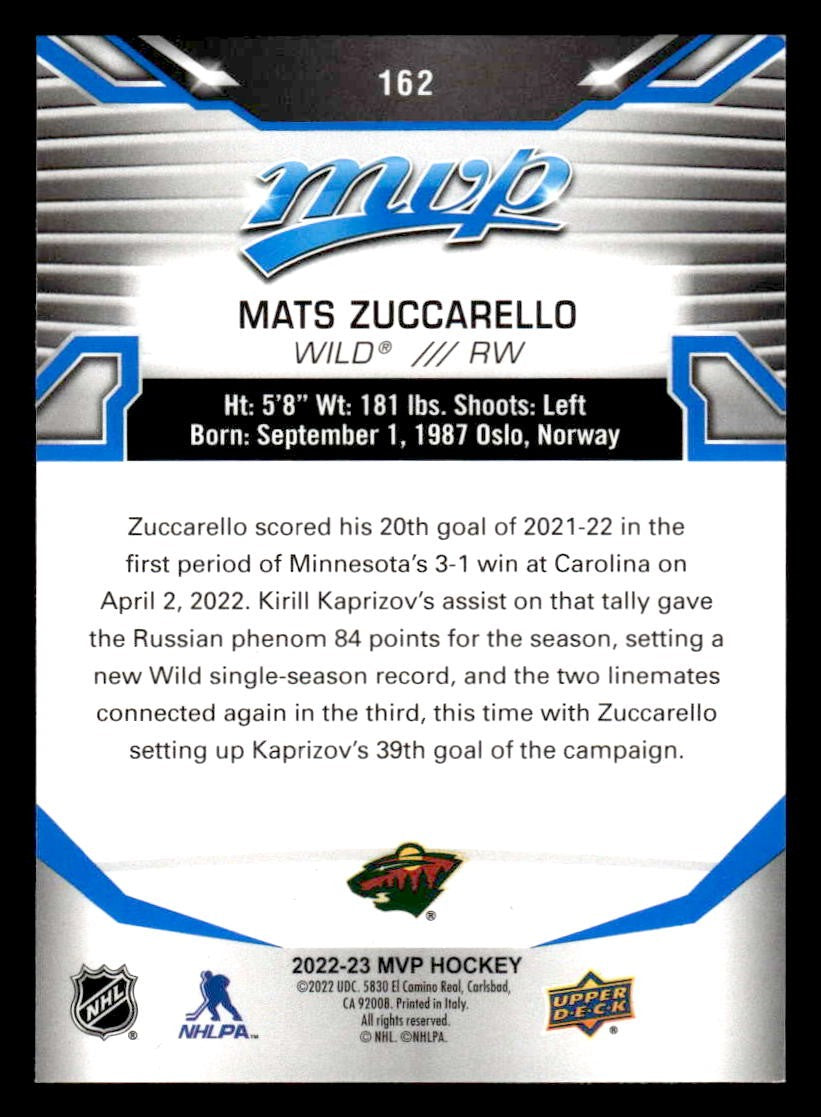 2022-23 Upper Deck MVP #162 Mats Zuccarello Blue Script