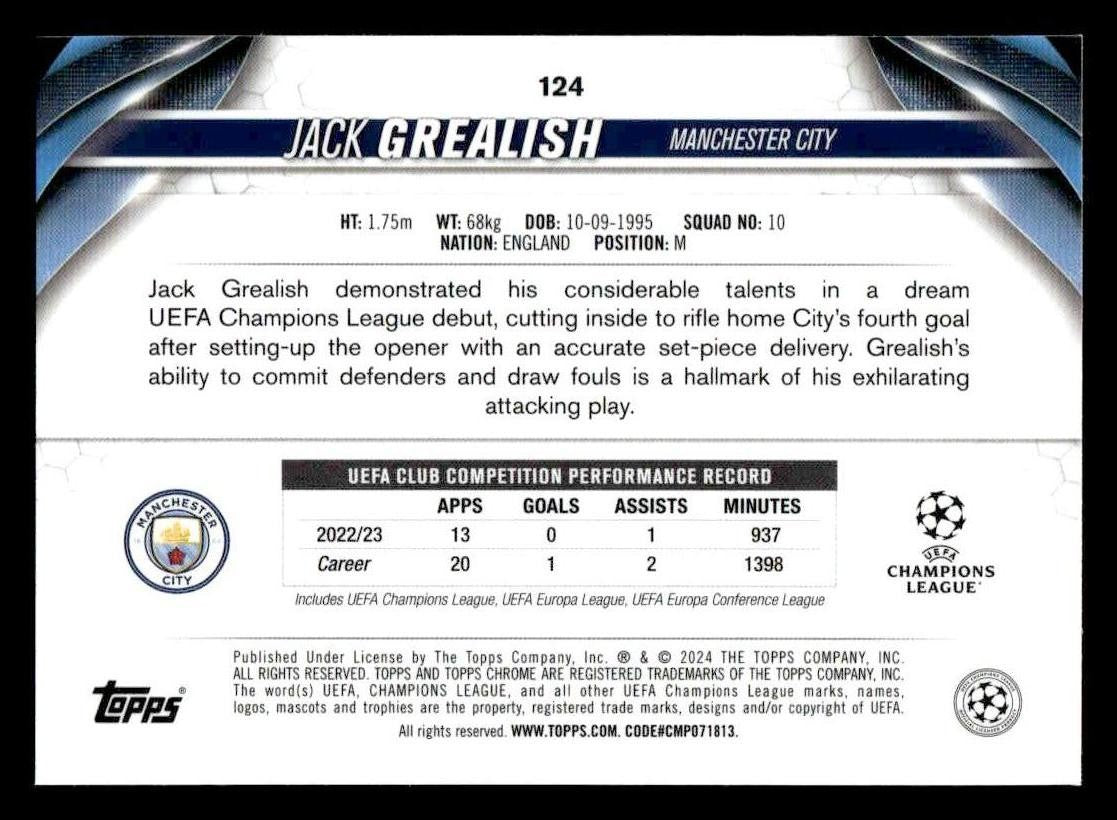 2023-24 Topps Chrome UEFA Club Competitions #124 Jack Grealish