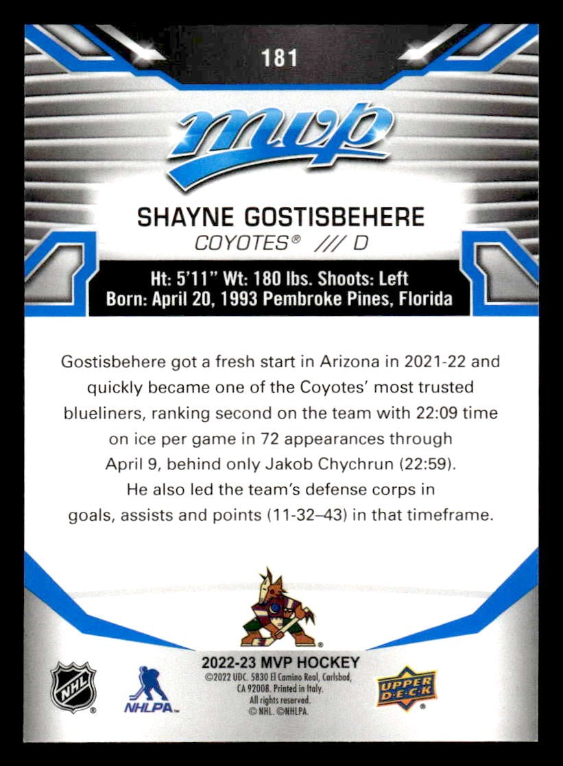 2022-23 Upper Deck MVP #181 Shayne Gostisbehere Blue Script
