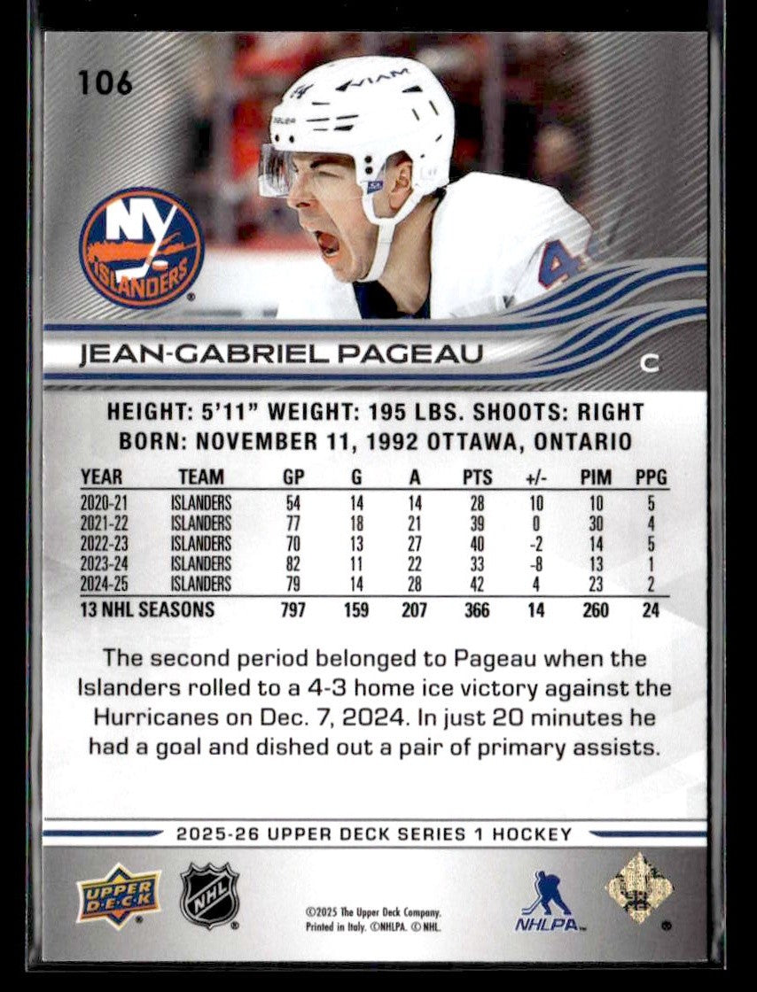 2025-26 Upper Deck #106 Jean-Gabriel Pageau