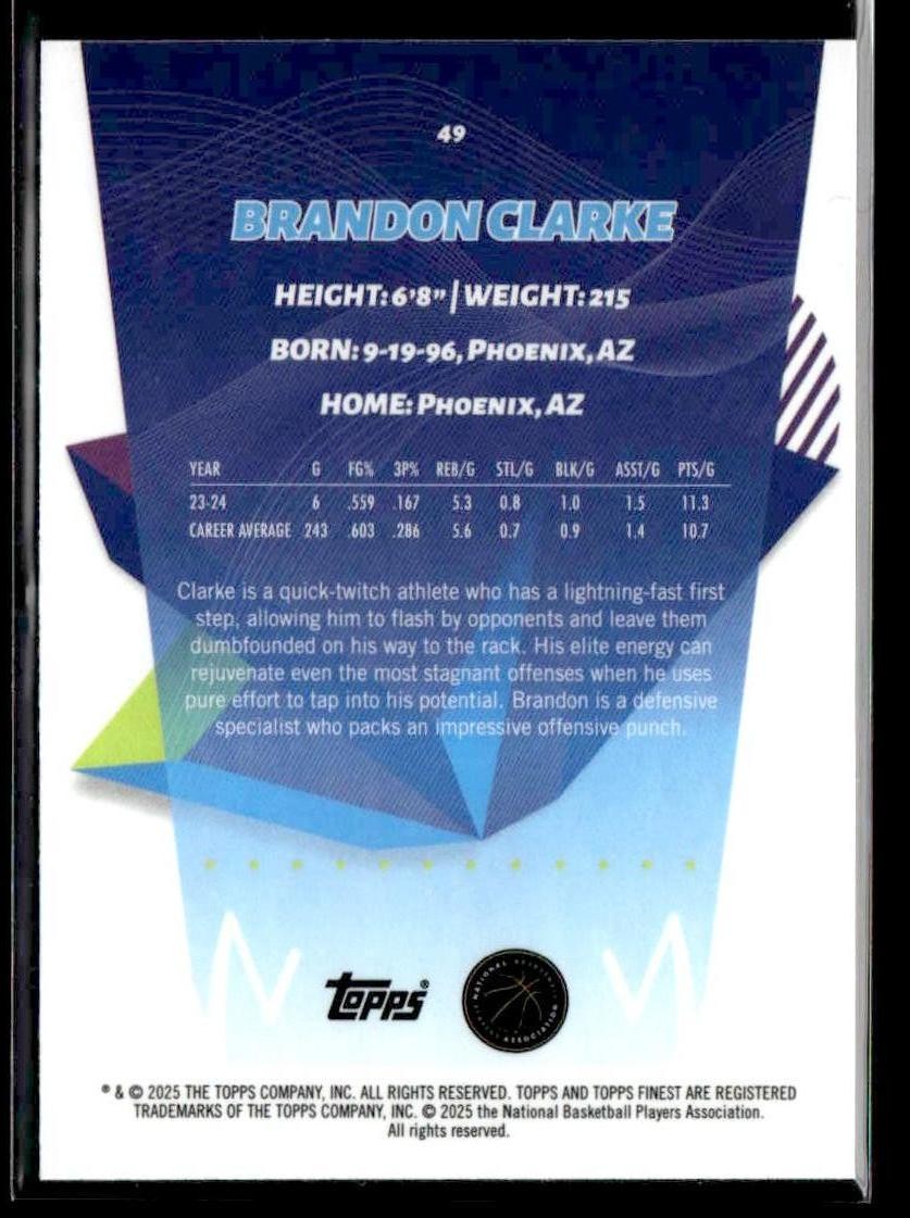 2024-25 Topps Finest #49 Brandon Clarke