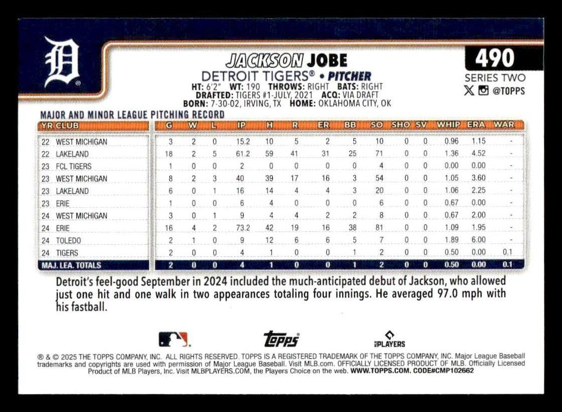 2025 Topps #490 Jackson Jobe