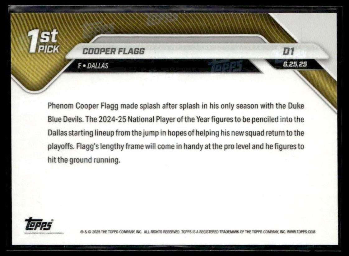 2025-26 Topps Now #D1 Cooper Flagg