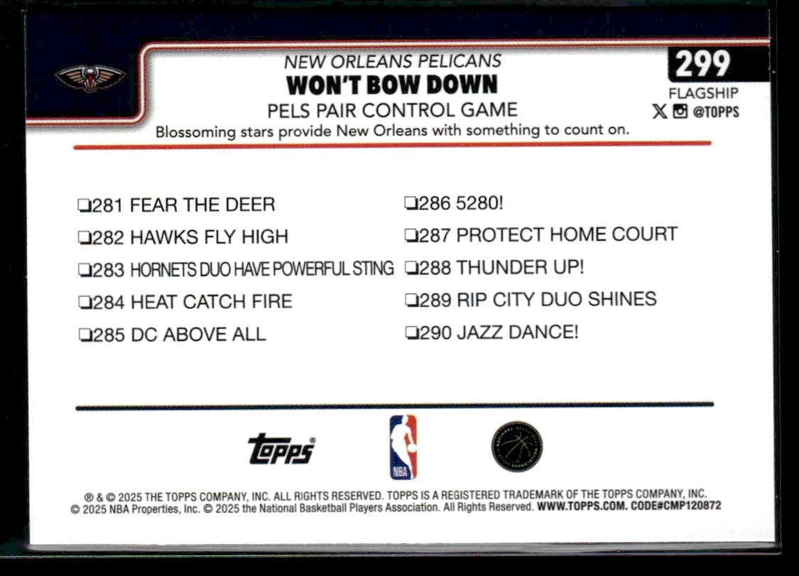 2025-26 Topps #299 Won't Bow Down: Pels Pair Control Game