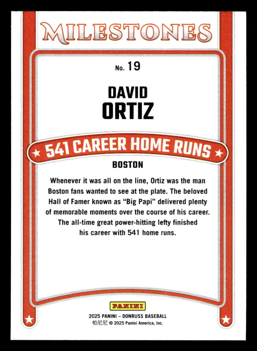 2025 Donruss #19 David Ortiz Milestones