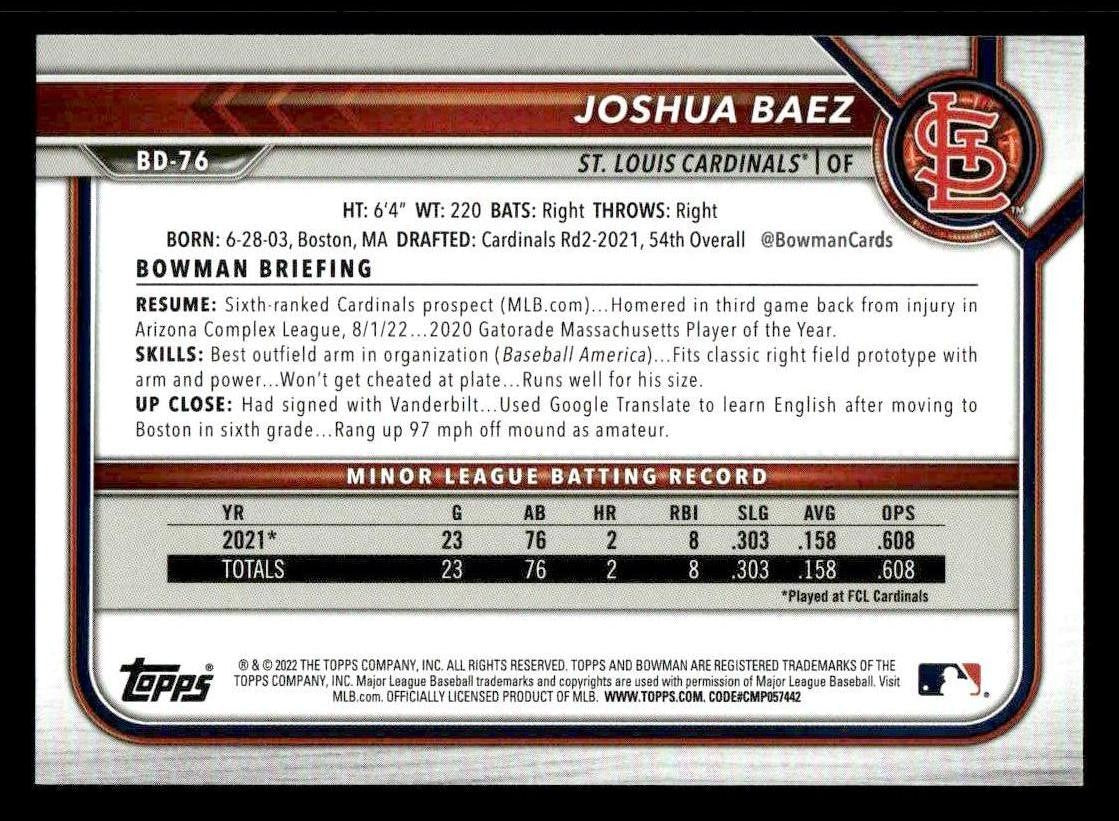 2022 Bowman Draft 1st Edition #BD-76 Joshua Baez