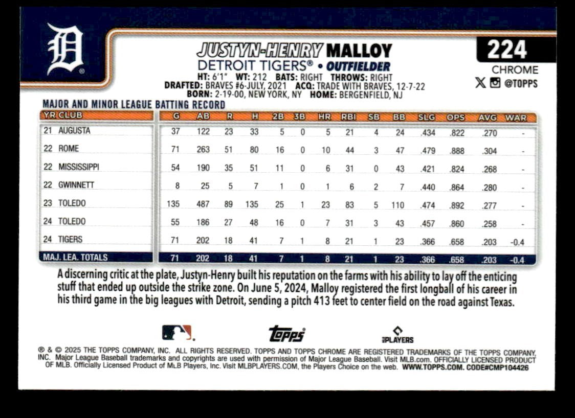 2025 Topps Chrome #224 Justyn-Henry Malloy X-Fractors