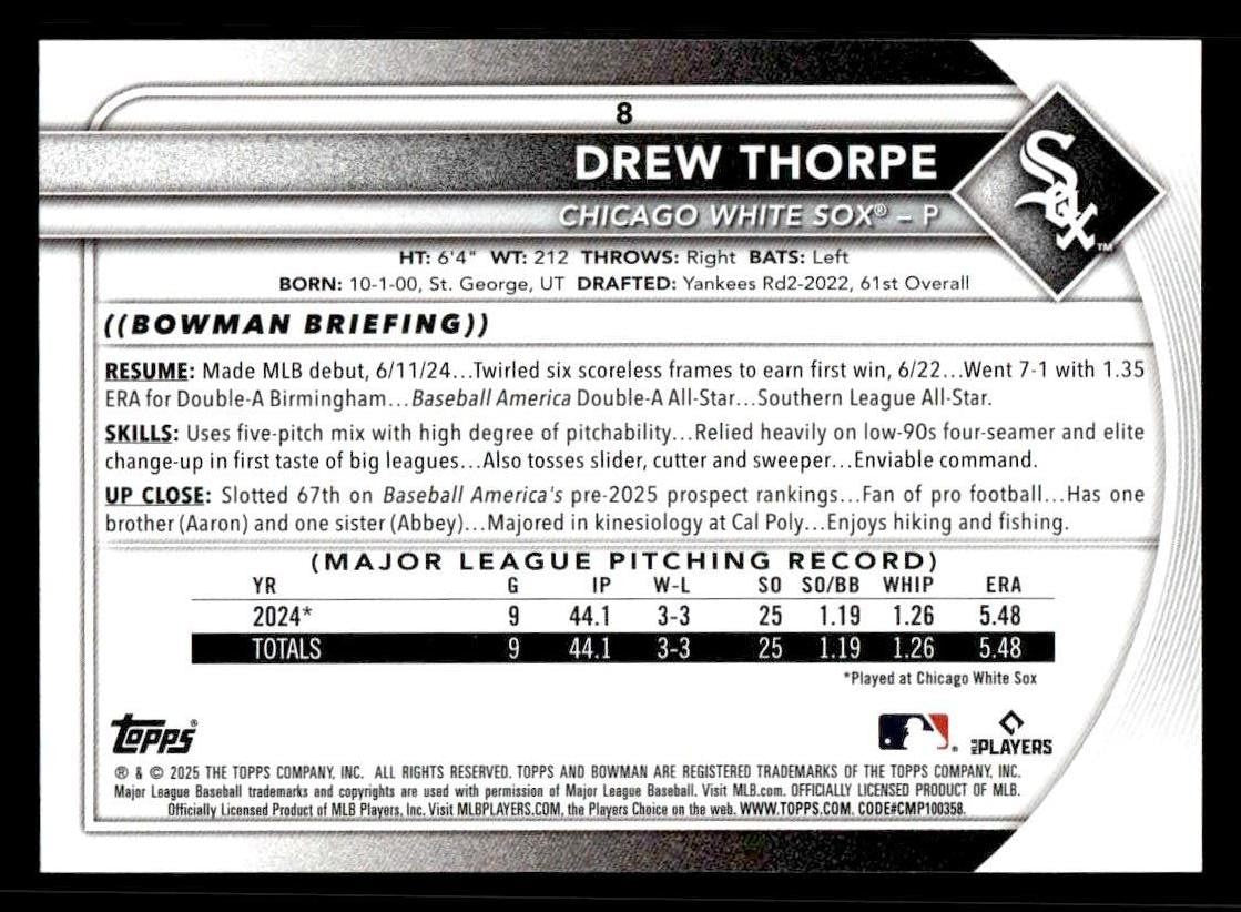 2025 Bowman #8 Drew Thorpe