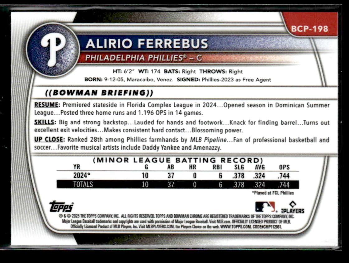 2025 Bowman Chrome #BCP-198 Alirio Ferrebus