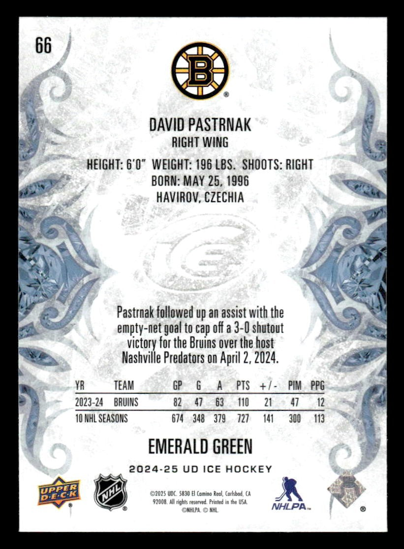 2024-25 Upper Deck Ice #66 David Pastrnak Emerald Green
