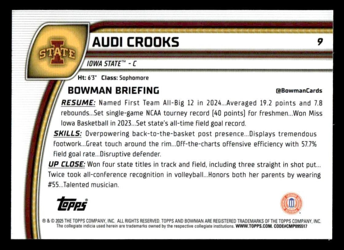 2024-25 Bowman University Chrome #9 Audi Crooks
