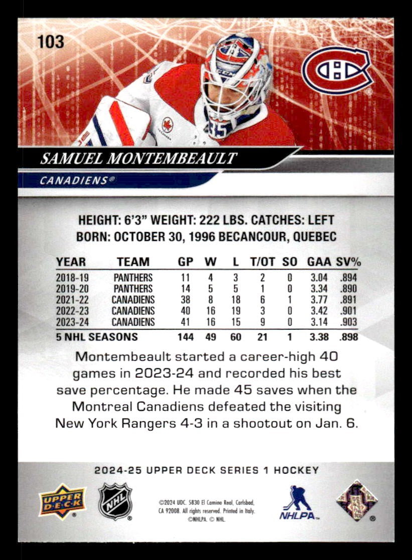 2024-25 Upper Deck #103 Samuel Montembeault