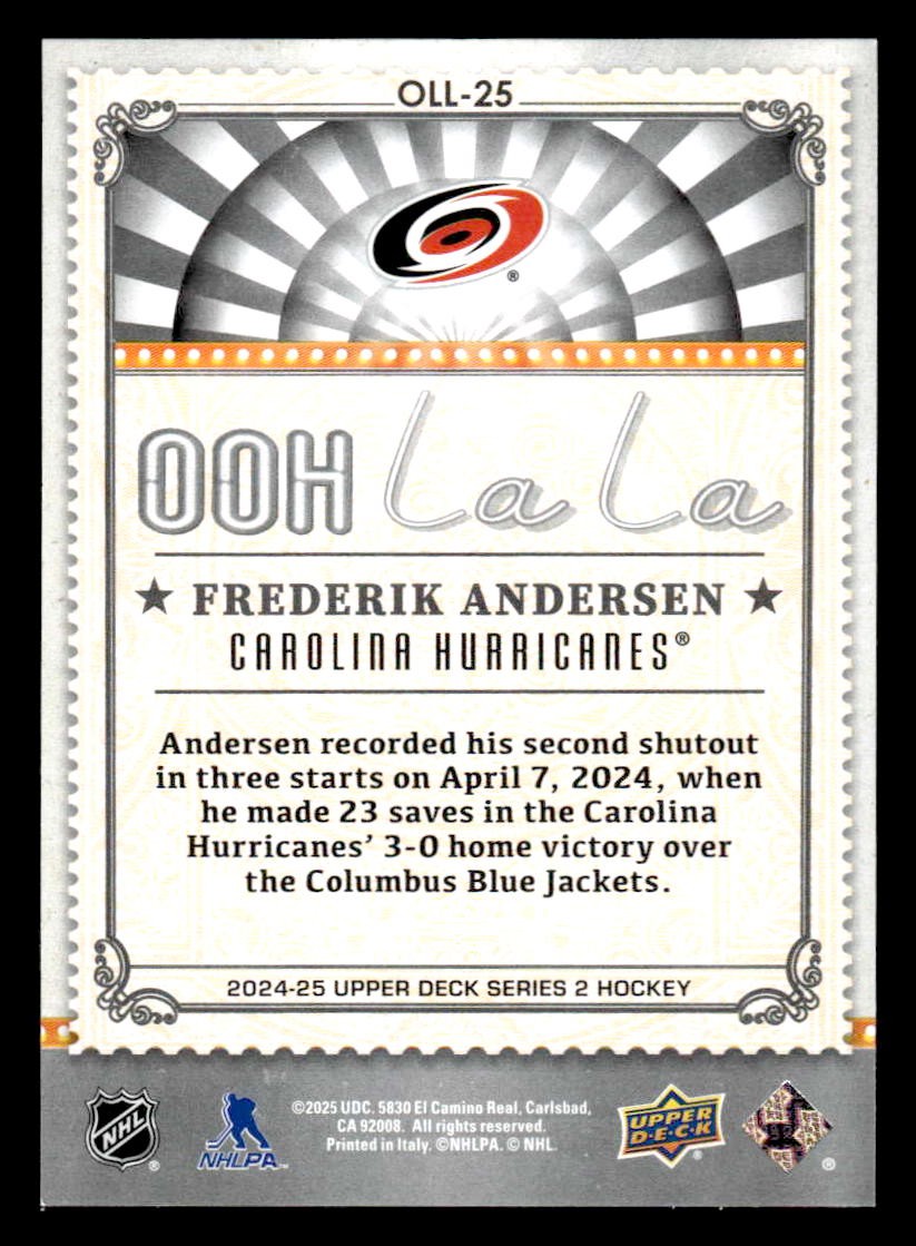 2024-25 Upper Deck #OLL-25 Frederik Andersen Ooh La La