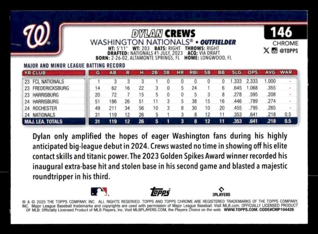 2025 Topps Chrome #146 Dylan Crews