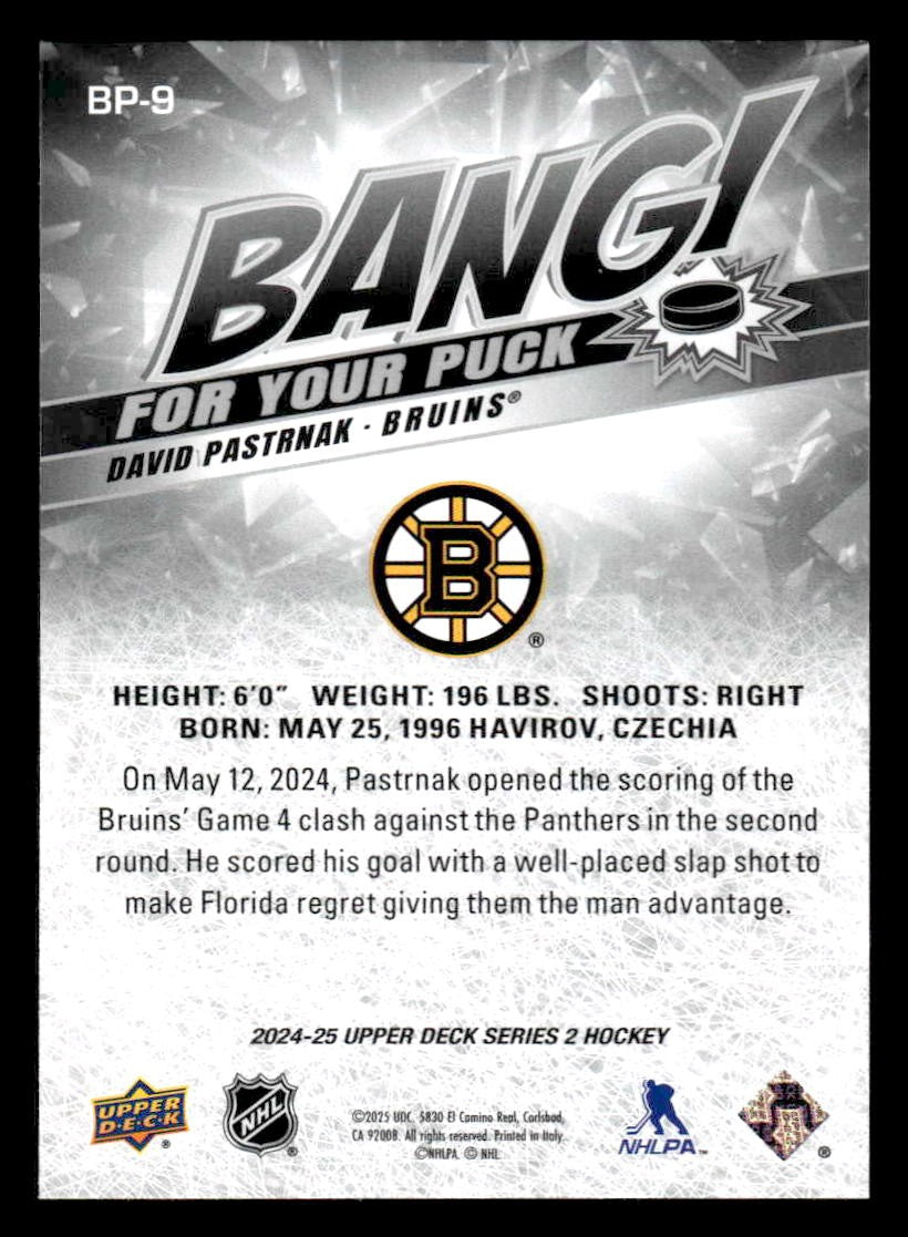 2024-25 Upper Deck #BP-9 David Pastrnak Bang! For Your Puck
