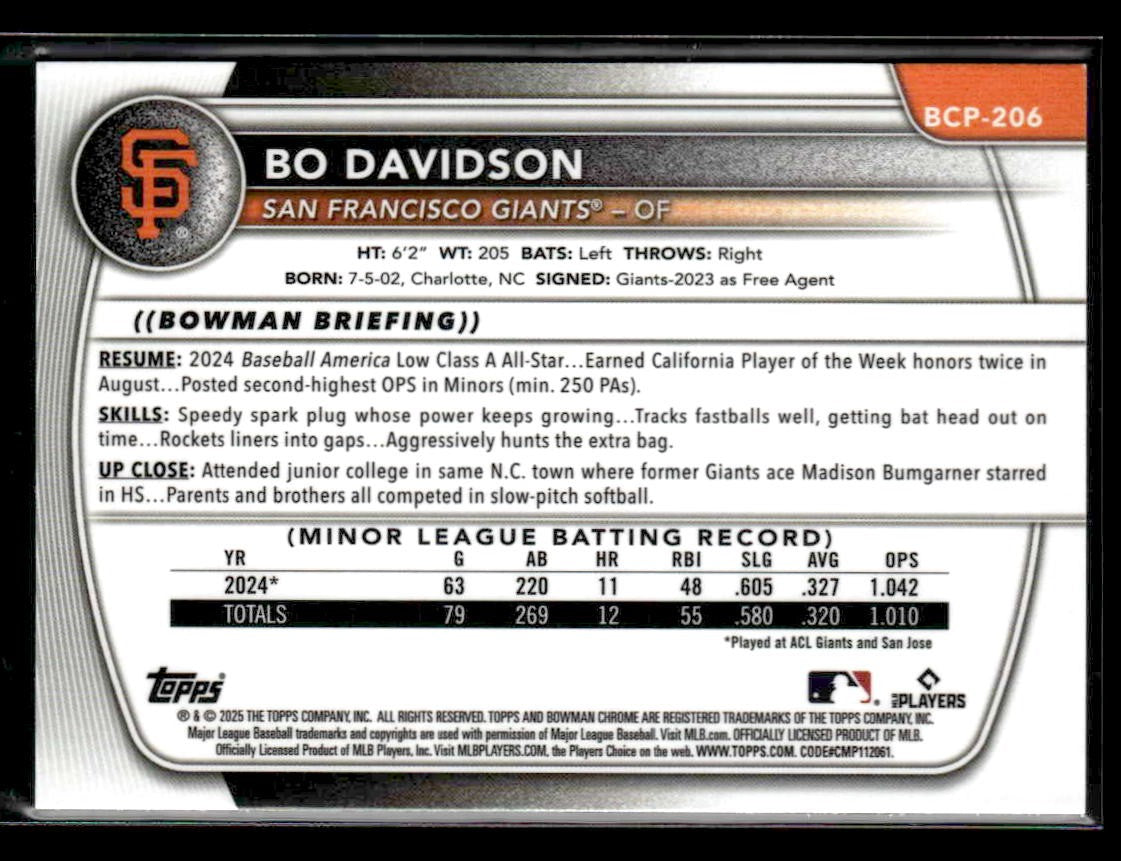 2025 Bowman Chrome #BCP-206 Bo Davidson