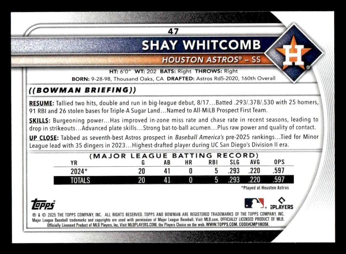 2025 Bowman #47 Shay Whitcomb