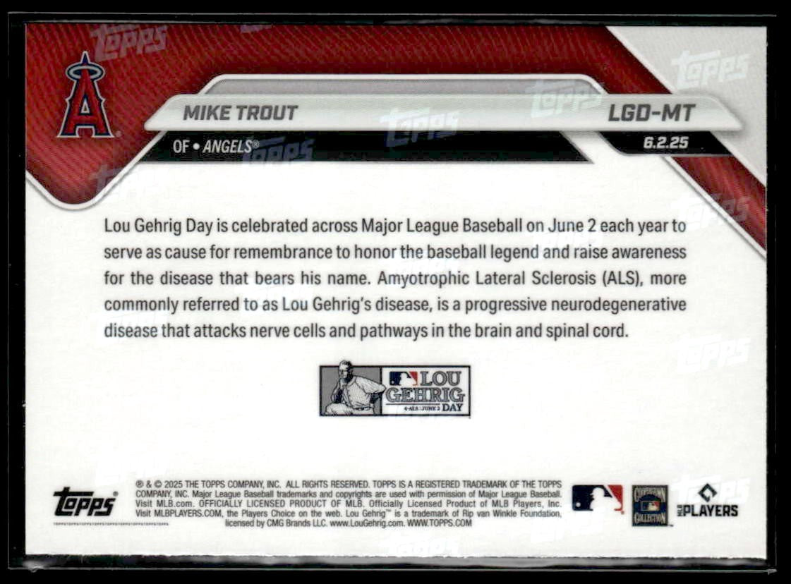 2025 Topps Now Lou Gehrig Day: Presented by Sarah Langs #LGD-MT Mike Trout