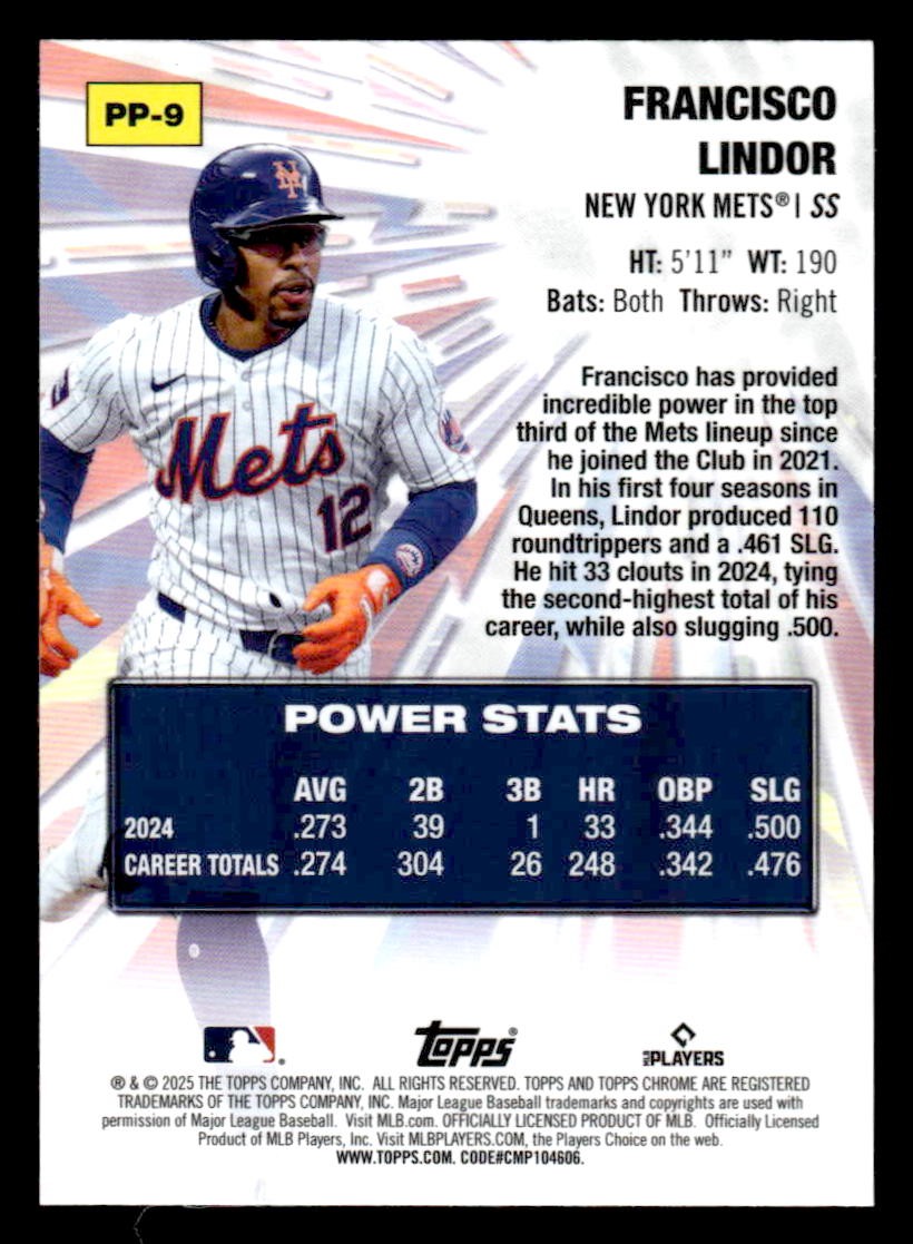 2025 Topps Chrome #PP-9 Francisco Lindor Power Players