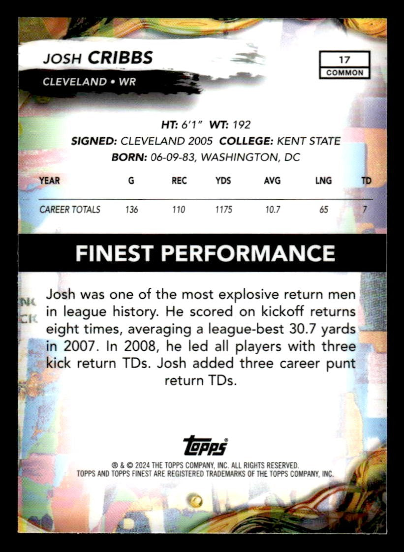 2024 Finest #17 Josh Cribbs Blue Refractor #/200