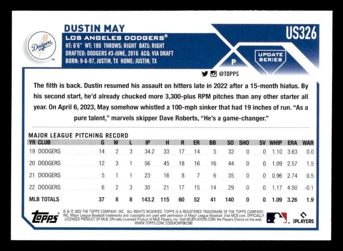 2023 Topps Update #US326 Dustin May