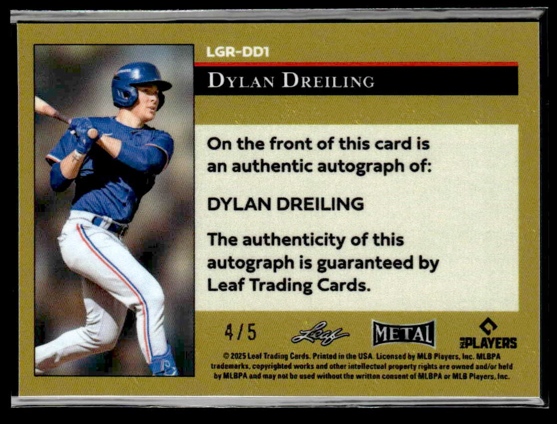 2025 Leaf Metal #LGR-DD1 Dylan Dreiling 1992 Gold Leaf Rookies Laser Silver