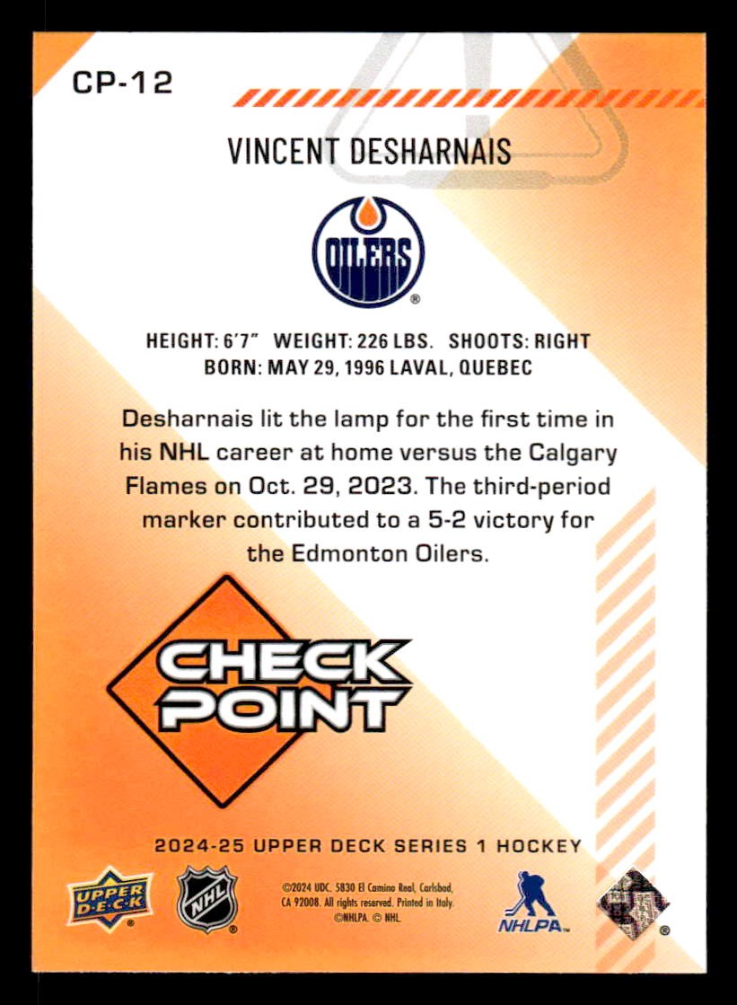 2024-25 Upper Deck #CP-12 Vincent Desharnais Checkpoint
