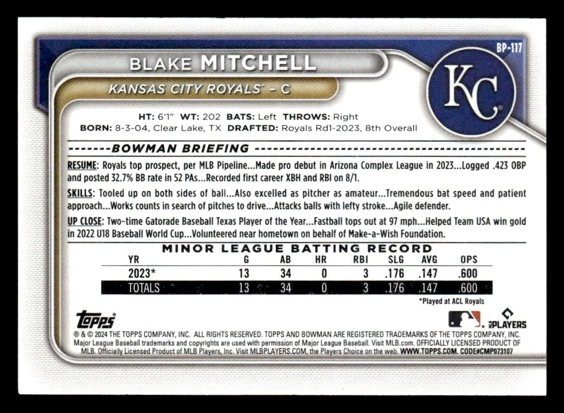 2024 Bowman #BP-117 Blake Mitchell Prospects