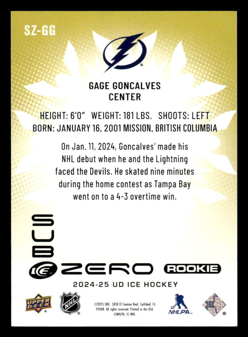2024-25 Upper Deck Ice #SZ-GG Gage Goncalves Sub Zero Rookies #/699