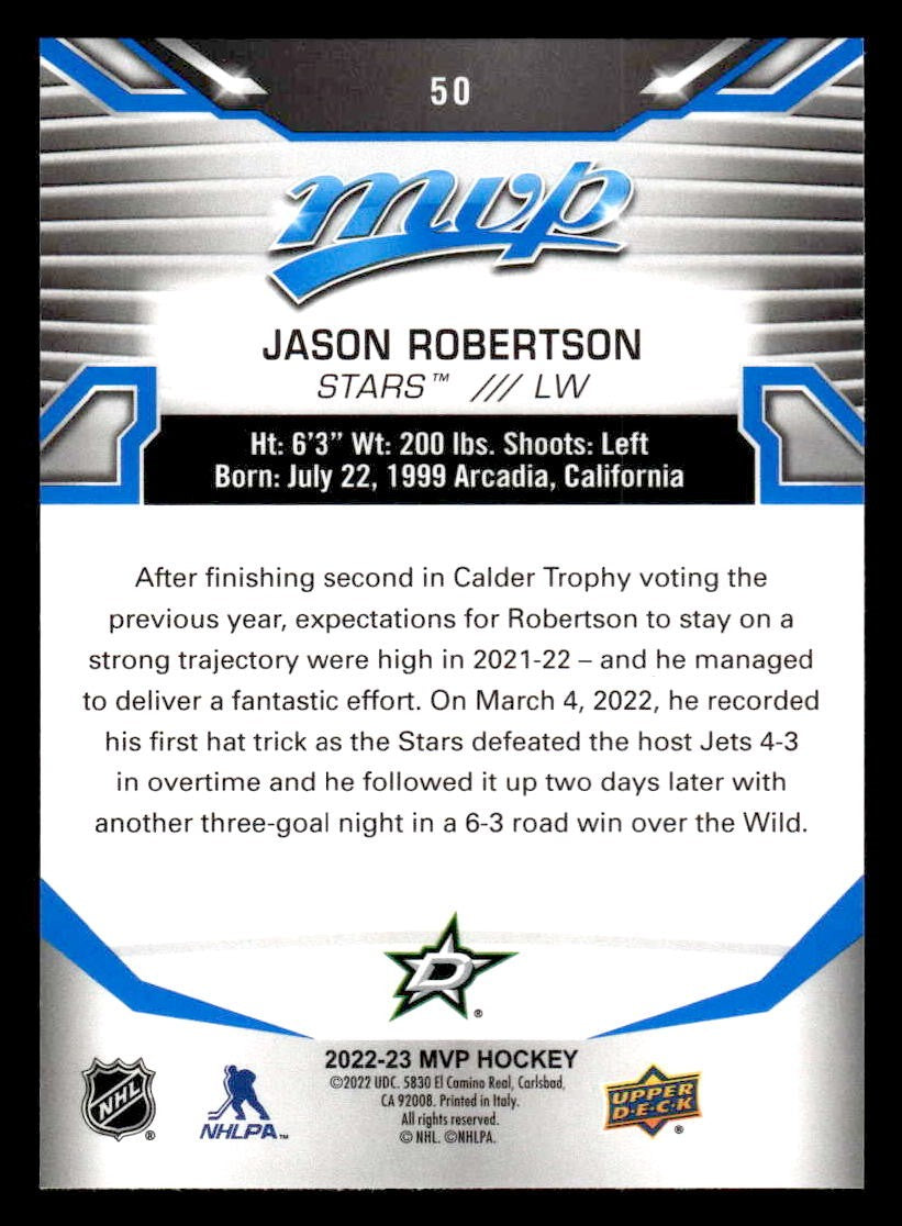 2022-23 Upper Deck MVP #50 Jason Robertson Blue Script
