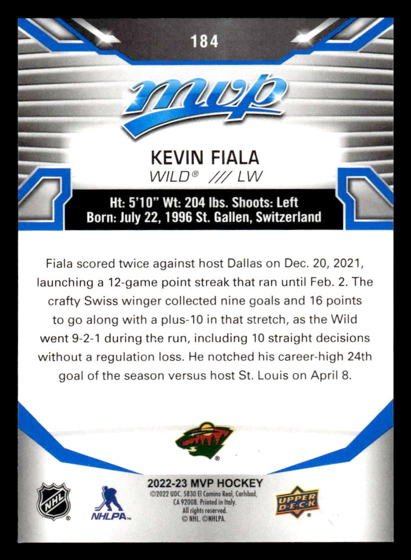 2022-23 Upper Deck MVP #184 Kevin Fiala Blue Script