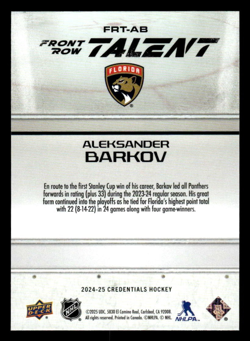 2024-25 Upper Deck Credentials #FRT-AB Aleksander Barkov Front Row Talent