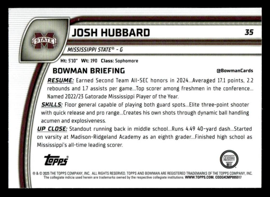 2024-25 Bowman University Chrome #35 Josh Hubbard