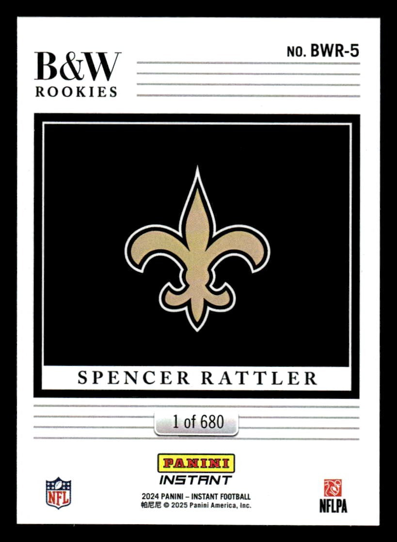 2024 Panini Instant NFL Black & White Rookies #BWR-5 Spencer Rattler