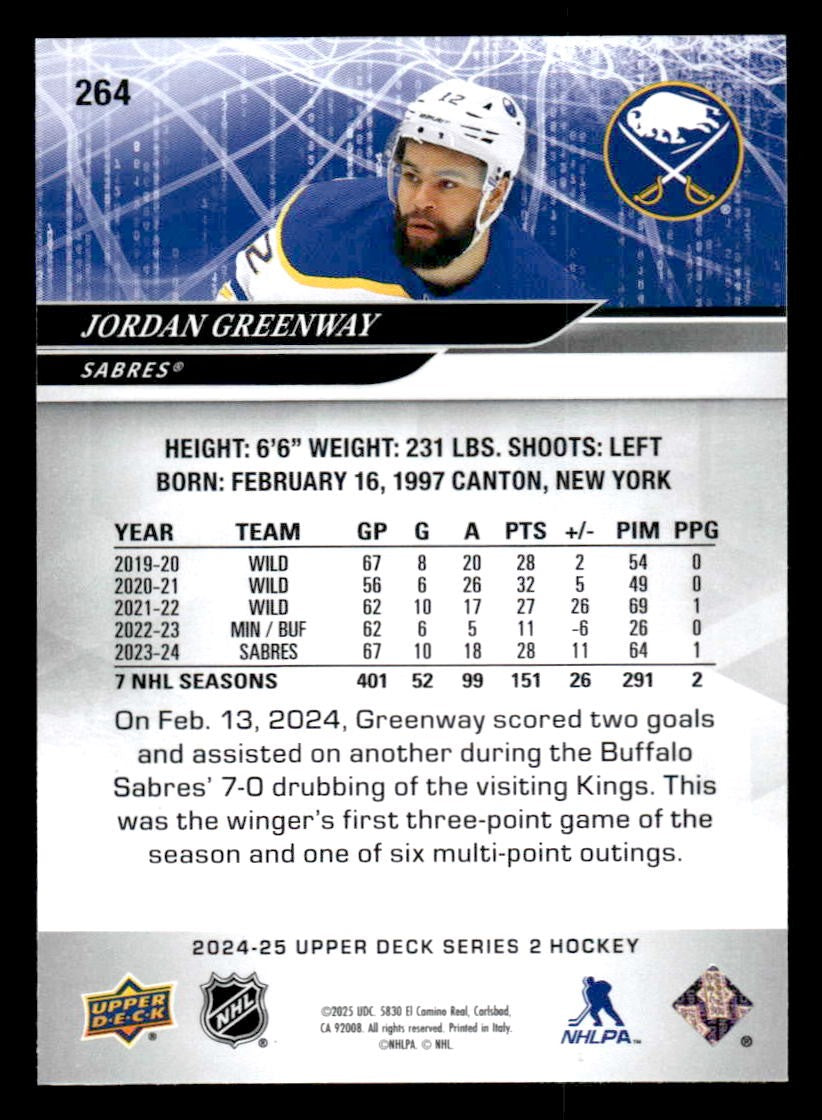 2024-25 Upper Deck #264 Jordan Greenway