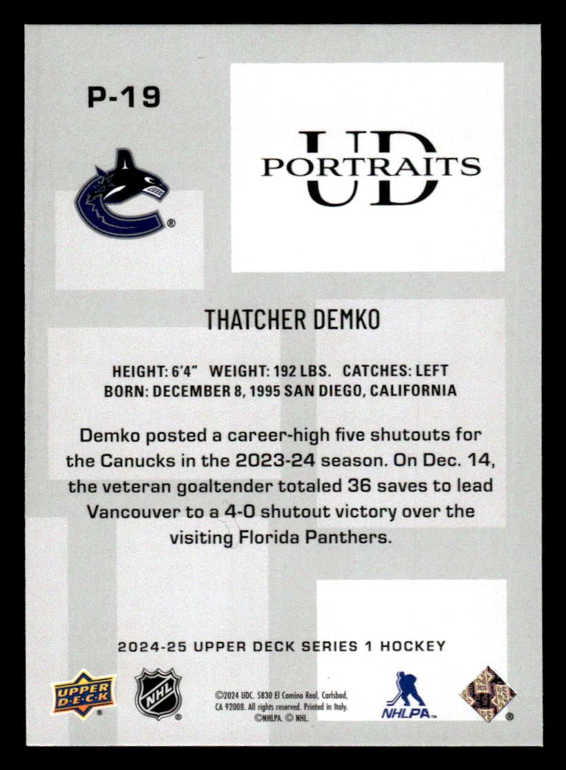2024-25 Upper Deck #P-19 Thatcher Demko UD Portraits