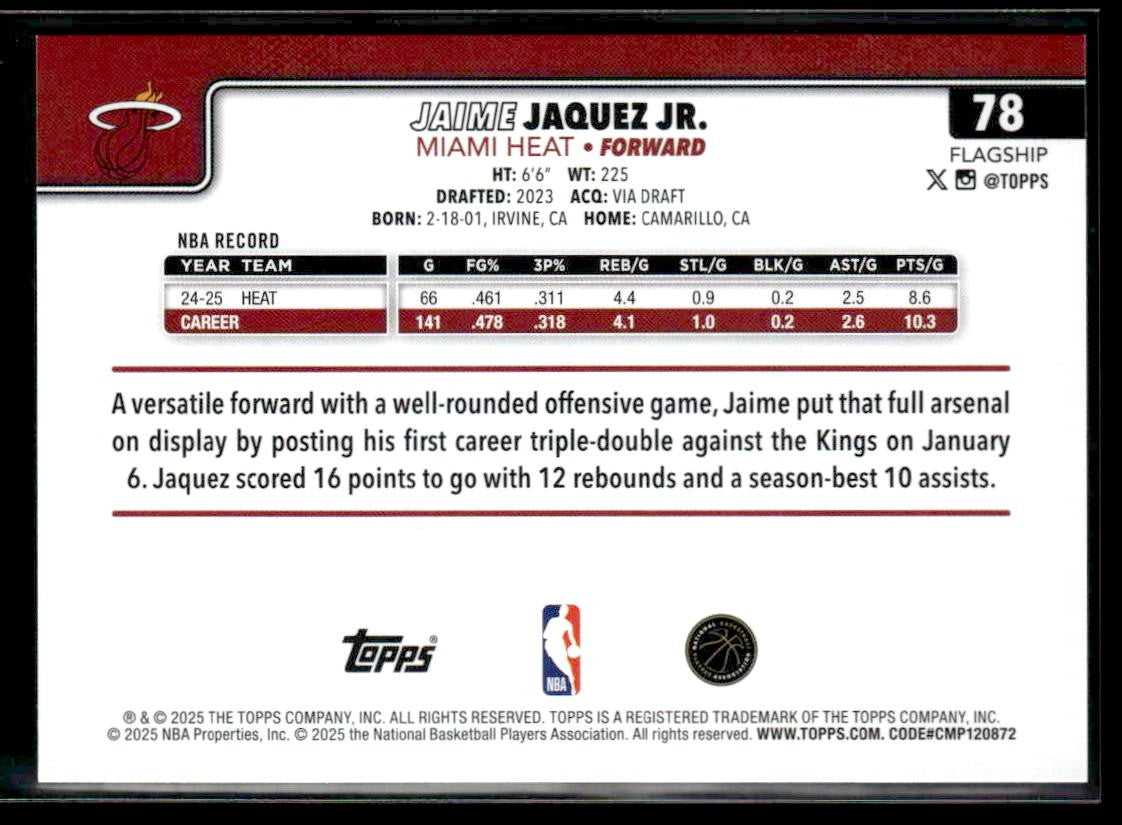 2025-26 Topps #78 Jaime Jaquez Jr.
