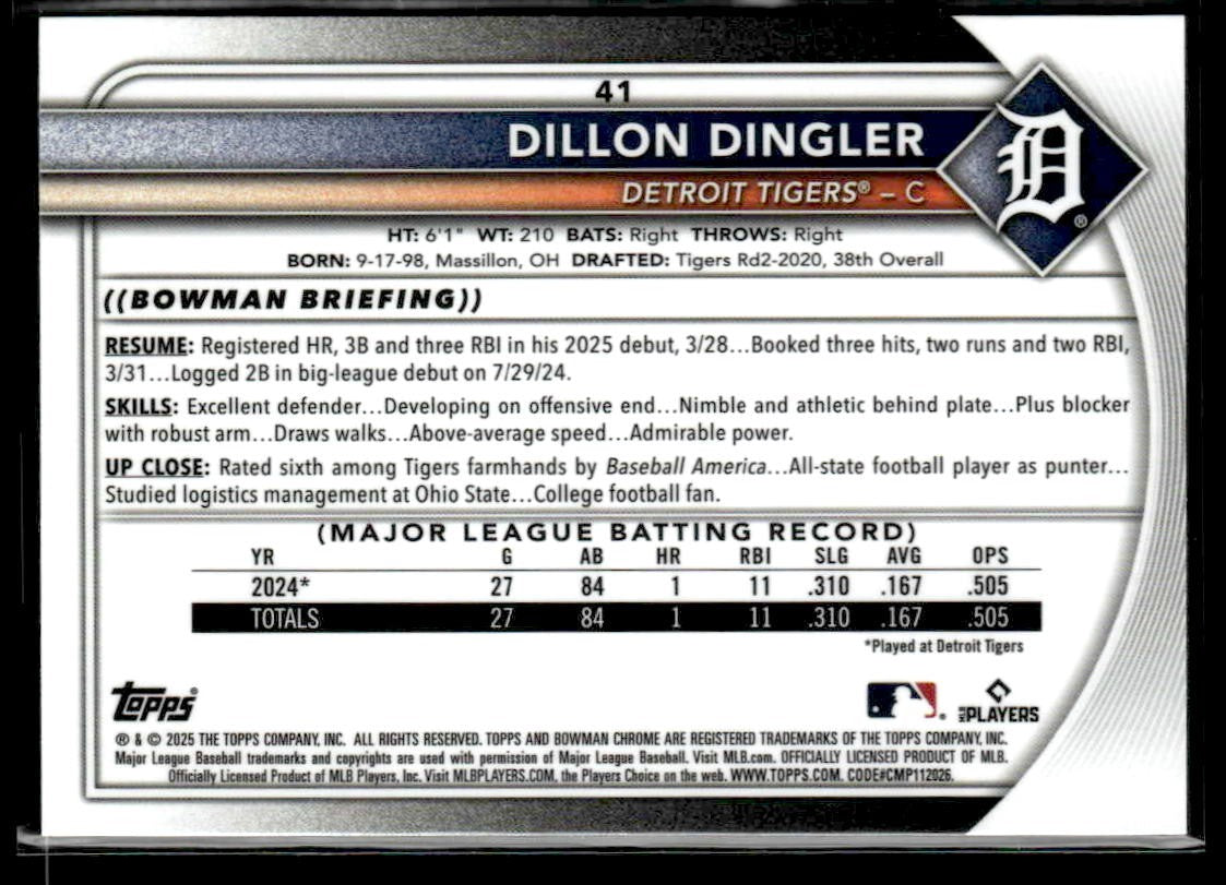 2025 Bowman Chrome #41 Dillon Dingler