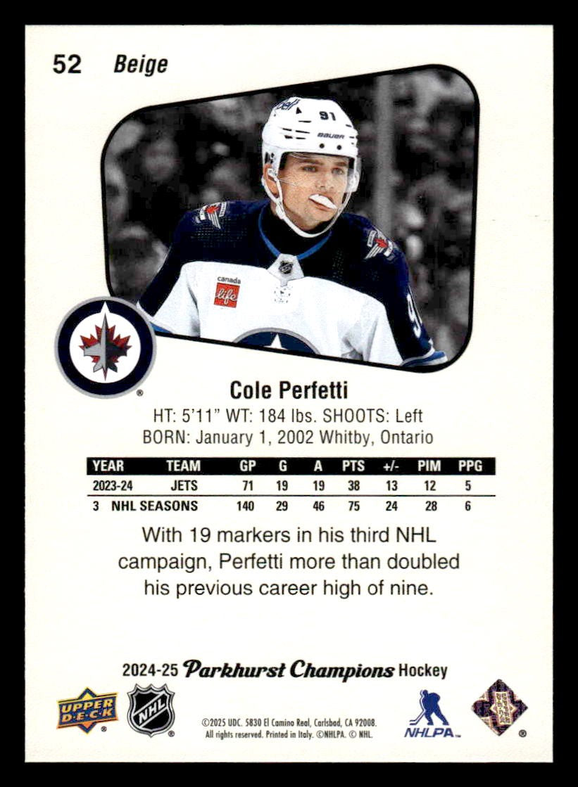 2024-25 Parkhurst Champions #52 Cole Perfetti