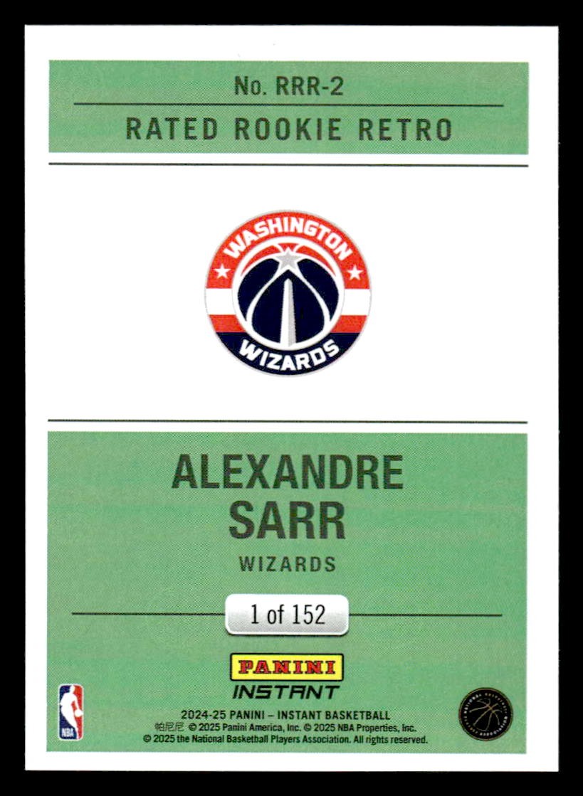 2024-25 Panini Instant #RRR-2 Alexandre Sarr Rated Rookie Retro #/152