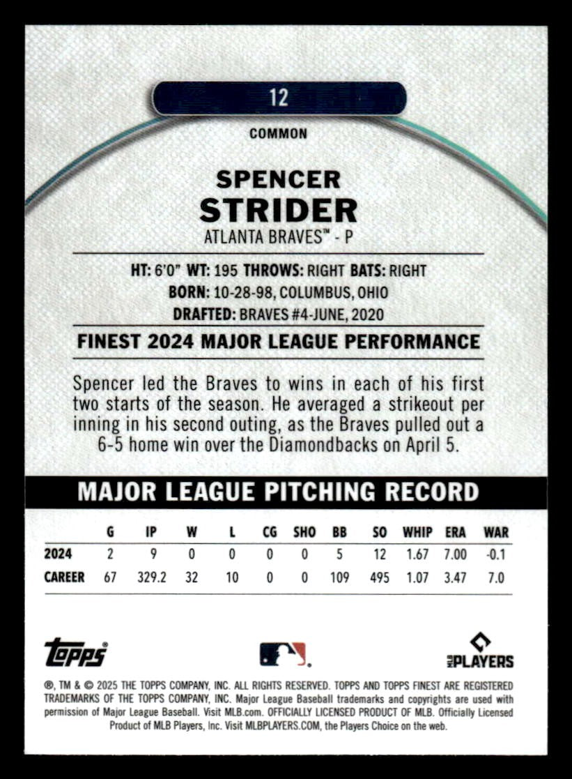 2025 Finest #12 Spencer Strider
