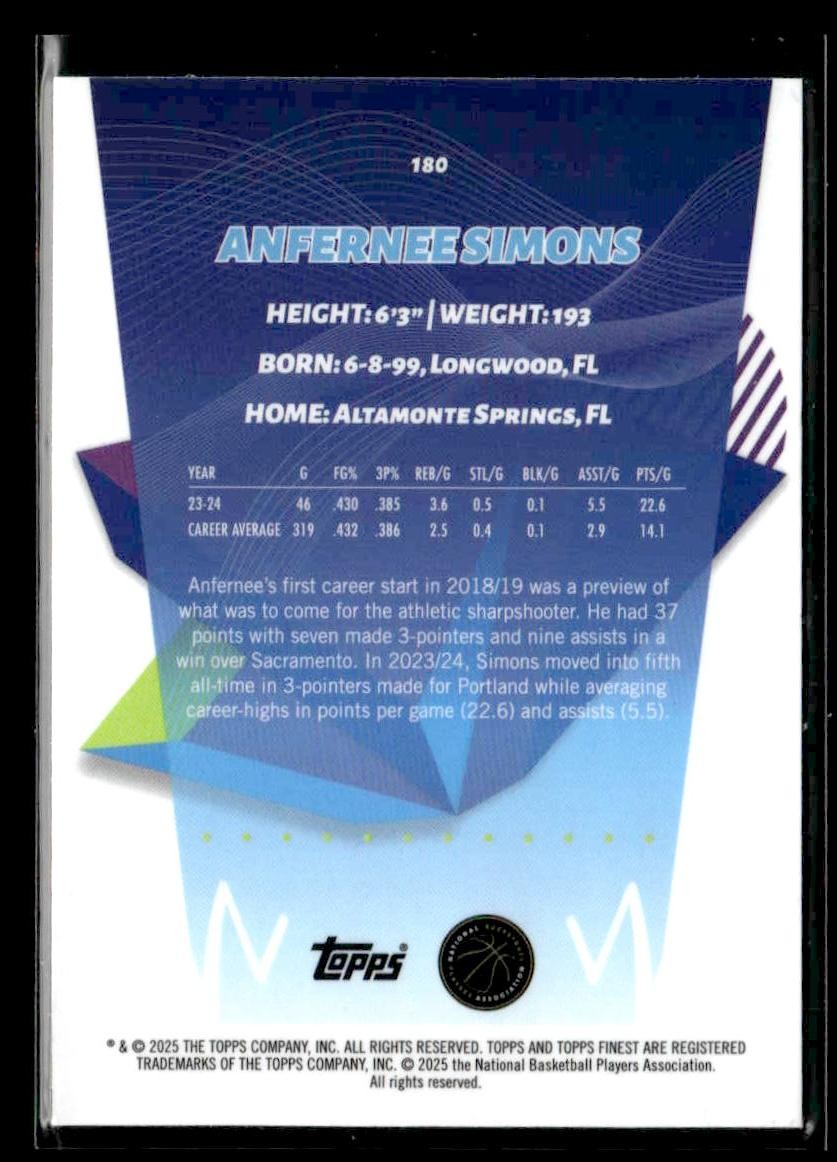 2024-25 Topps Finest #180 Anfernee Simons