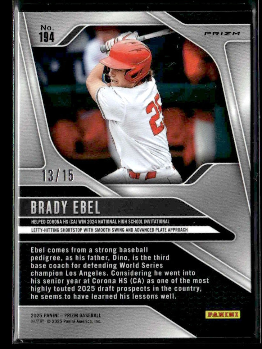 2025 Panini Prizm #194 Brady Ebel Blue Shimmer FOTL Prizm #/15