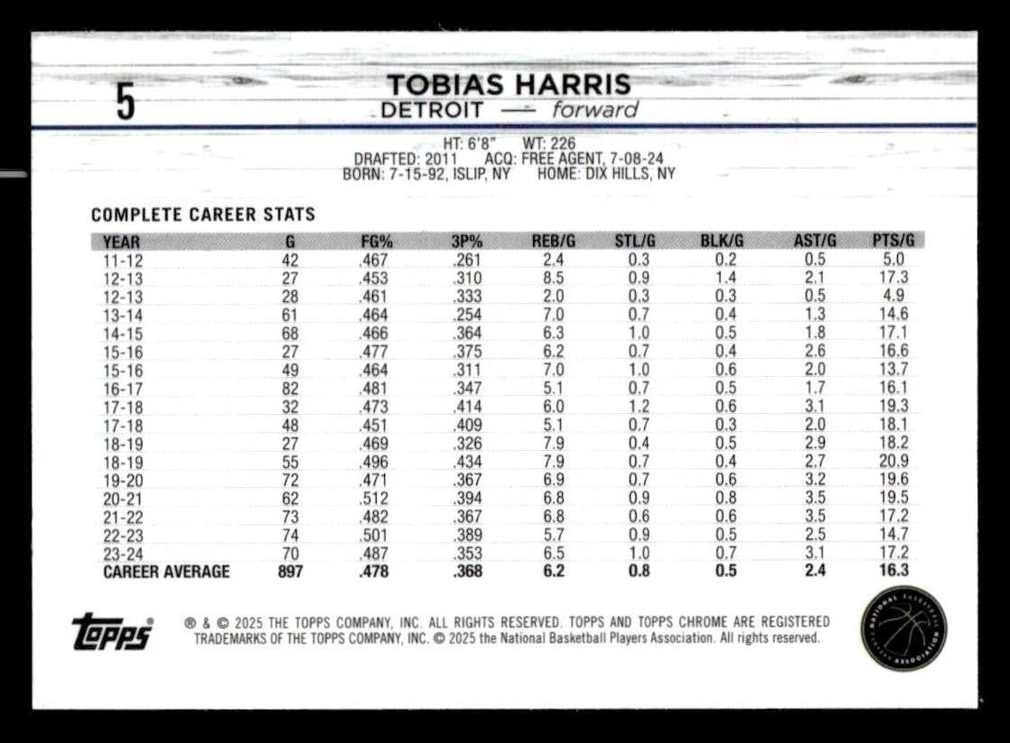 2024-25 Topps Chrome #5 Tobias Harris
