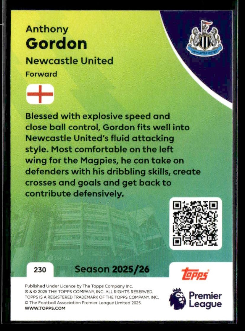 2025-26 Topps Premier League #230 Anthony Gordon