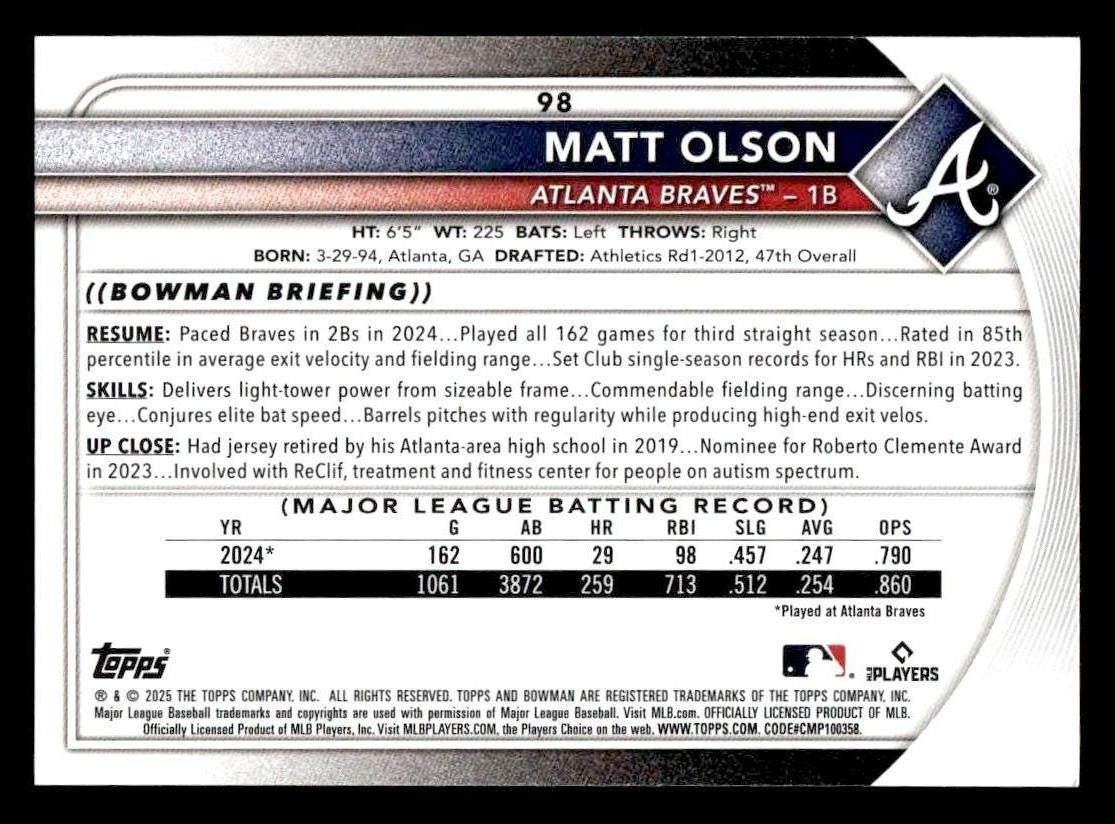 2025 Bowman #98 Matt Olson